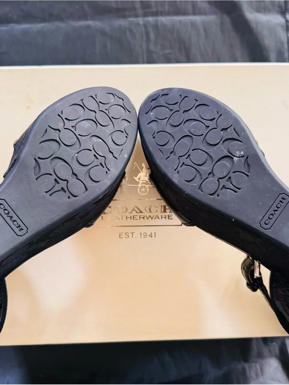 Coach Black Patent Leather Platform Wedge Sandals